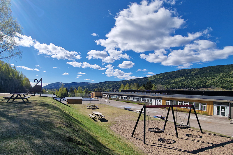Skolbyggnaden och delar av skolgården