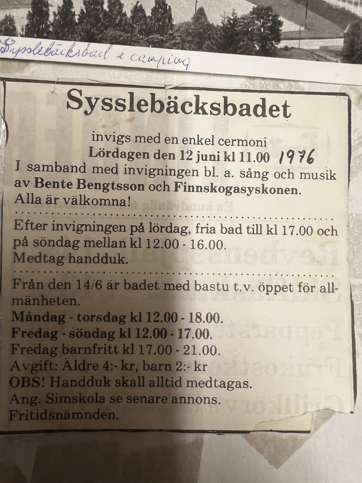 Annons invigningen 1976